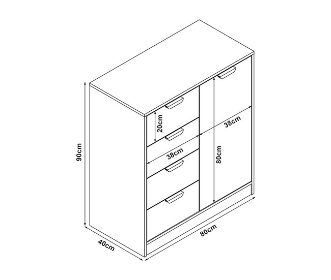 Aparador Varkaus com 4 gavetas + 1 porta MDF 80 Carvalho