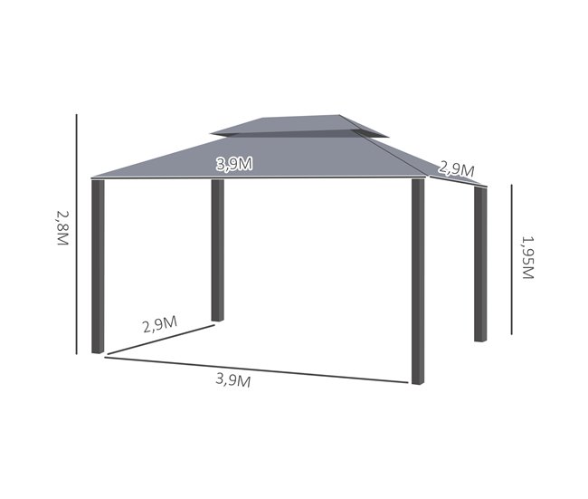 Pérgola Alumínio e Poliéster Outsunny 290x390 Cinza