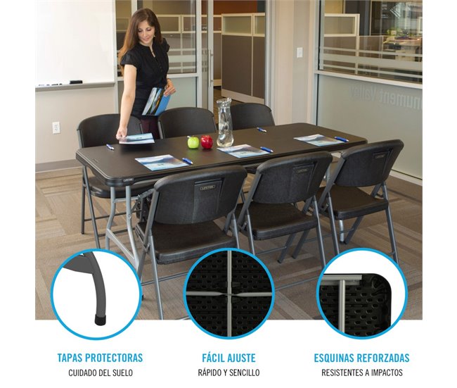 Mesa rectangular patas plegables negro LIFETIME 182 x 76 x 73,5 cm Preto