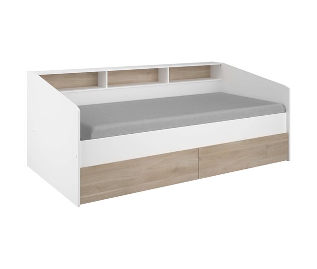 Gavetas inferiores para cama estilo jovem Branco/ Madeira