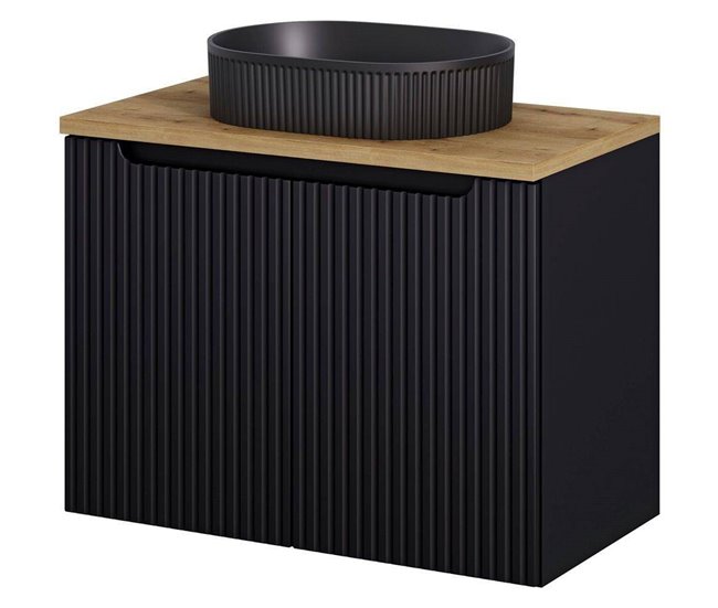 Móvel de casa de banho para lavatório Newport com 2 portas 80 Preto/ Madeira