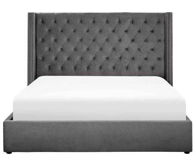 Beliani Cama com armazenamento Veludo LUBBON 210x217 Cinza