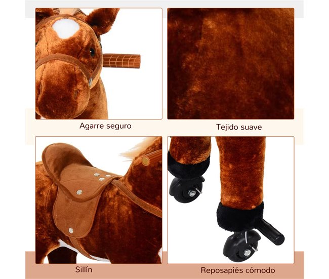 Cavalo de Baloiço Pelúcia, tubo de aço, algodão PP HOMCOM Castanho