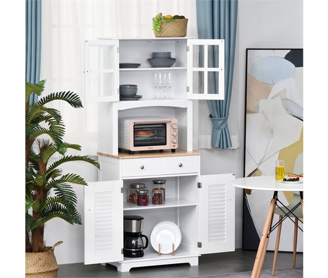 Armário de cozinha auxiliar MDF, Madeira de Borracha HOMCOM 68 Branco