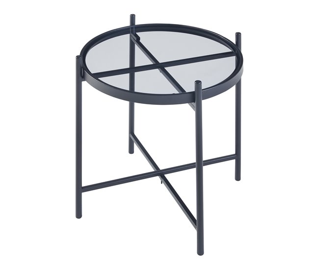 Mesa lateral redonda de metal em vidro temperado Lier [en.casa] Preto