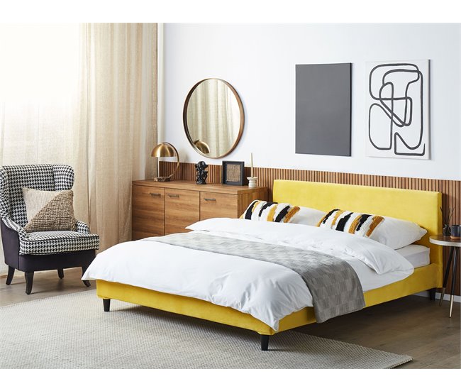 Beliani Cama com estrado Veludo FITOU 190x214 Amarelo