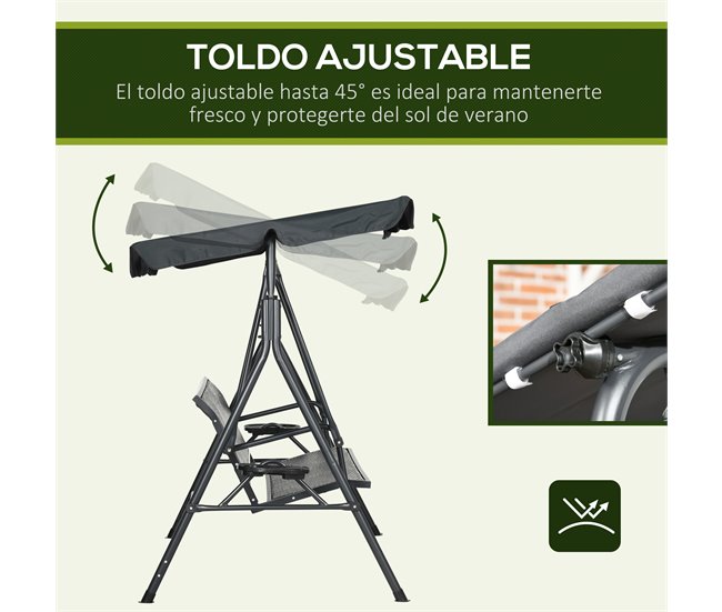 Baloiço de Jardim Poliéster, Vime PE e Aço Outsunny Cinza