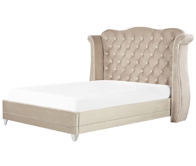 Beliani Cama com estrado Veludo AYETTE 225x215 Bege
