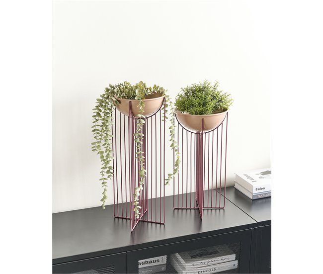 Beliani Conjunto de 2 vasos de plantas com pés FICARIA Rosa