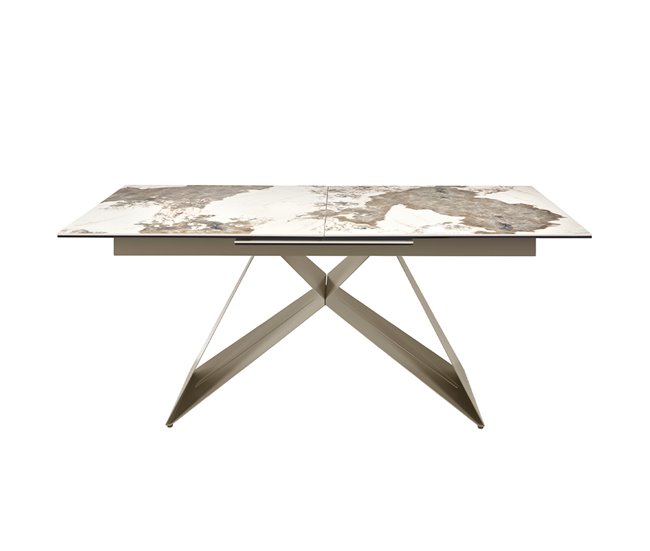 ANGEL CERDA Mesa de jantar extensível retangular em mármore porcelânico e aço cinzento taupe 240x90 Branco