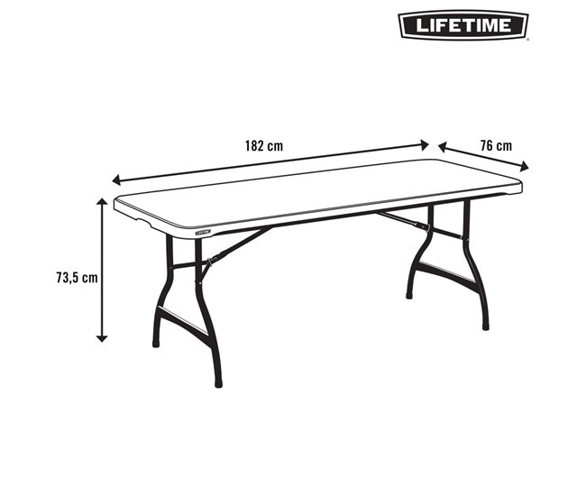 Mesa rectangular patas plegables negro LIFETIME 182 x 76 x 73,5 cm Preto