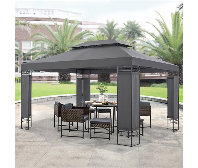 Tenda de receção Lanciano aço poliéster 400x300 Cinza Escuro