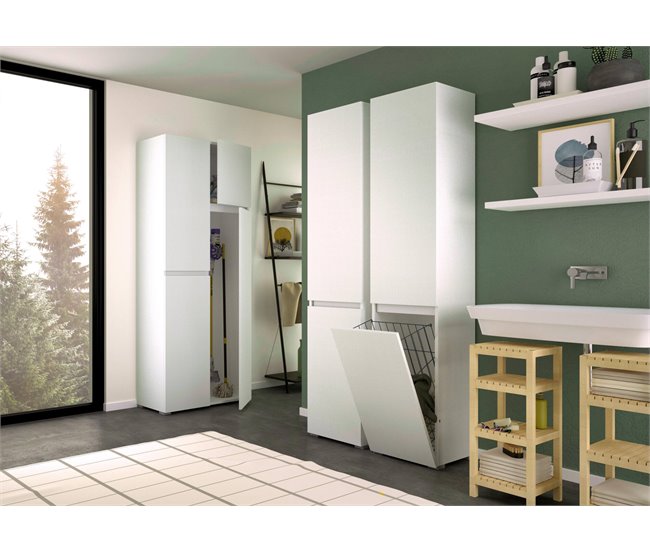 Armário multiuso com 2 portas com efeito madeira 45 Branco