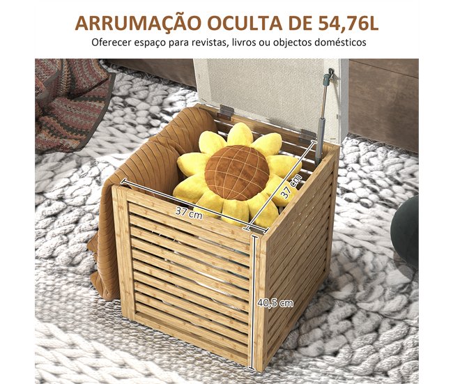 Banco com Arrumação Poliéster, Bambu e MDF HOMCOM, casa - quarto Castanho