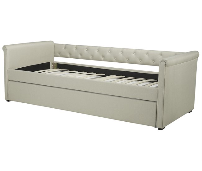 Beliani Cama com estrado Poliéster LIBOURNE 184x220 Azul Marino