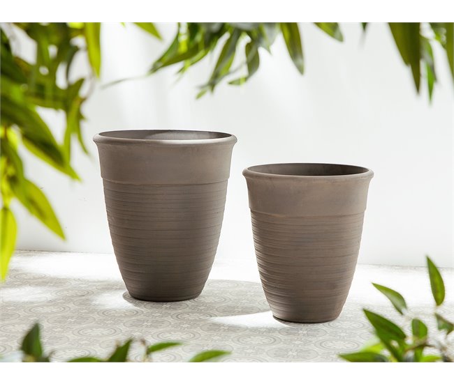 Beliani Conjunto de 2 vasos para plantas KATALIMA Castanho
