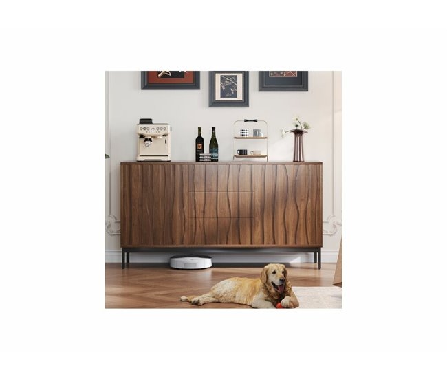 Aparador Vintage 3D Ondulado 3 Gavetas Castanho