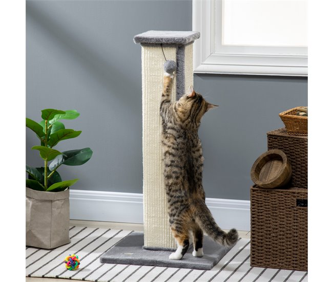 Arranhador para Gatos Aglomerado de Madeira, Pelúcia e Sisal Cinza