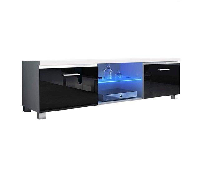  Armário de TV LED 150 Branco/ Preto