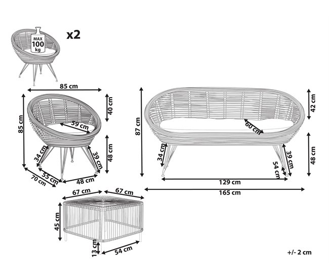 Beliani Conjunto lounge Rattan/vime MARATEA/CESENATICO Natural