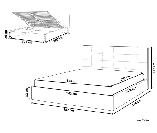Beliani Cama com armazenamento Veludo LORIENT 157x216 Cinza Claro