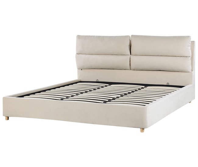 Beliani Cama baú Veludo BATILLY 194x224 Bege