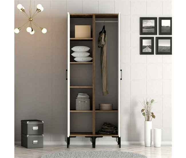Armário 2 portas com efeito madeira 80 Branco