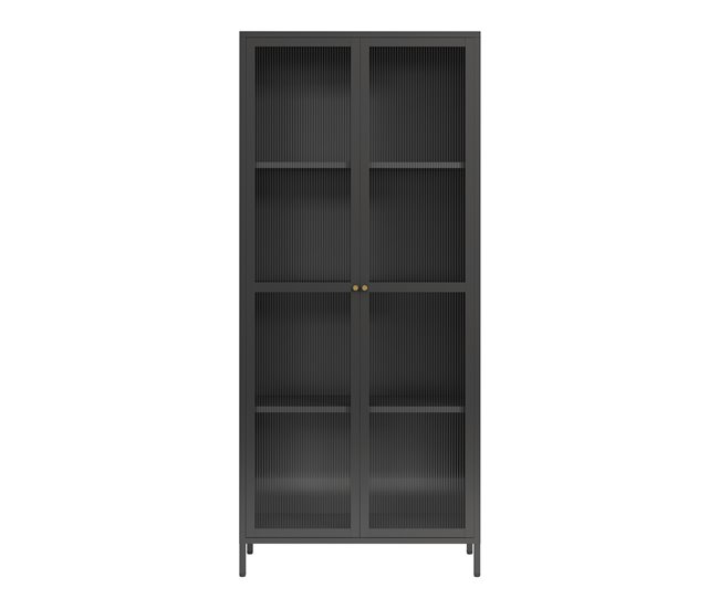 Vitrina Säkylä com 2 portas e 4 prateleiras, vidro canelado e aço Preto