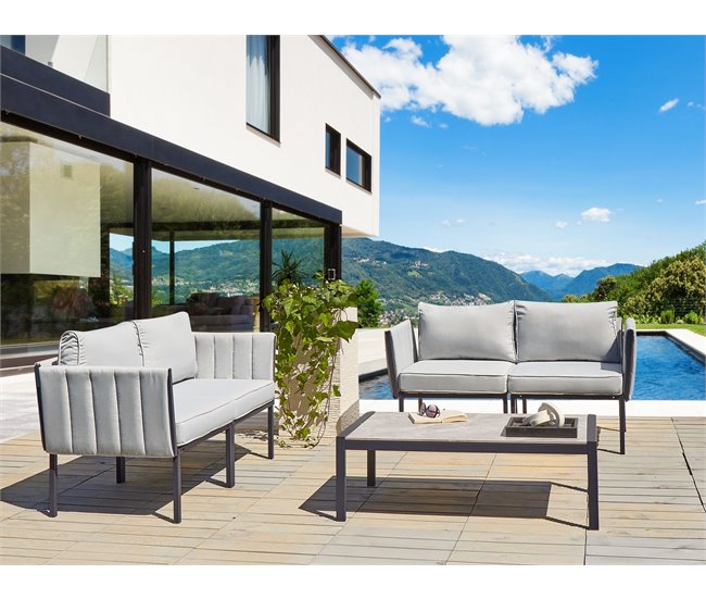 Beliani Conjunto lounge Aço SKALA Cinza Claro