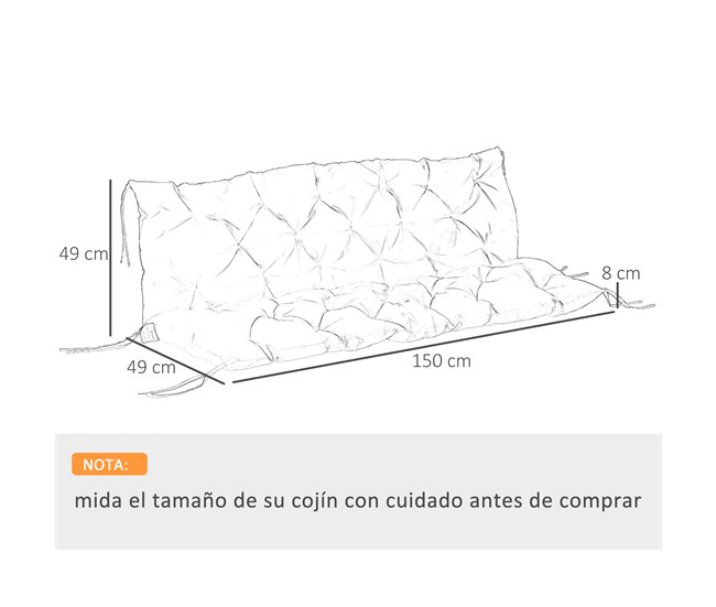 Almofada para Banco com Encosto Poliéster e Algodão Outsunny 150x98 Cinza