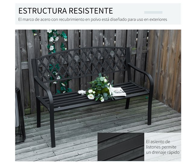 Banco de Jardim Aço e Ferro Fundido Outsunny 128x58 Preto