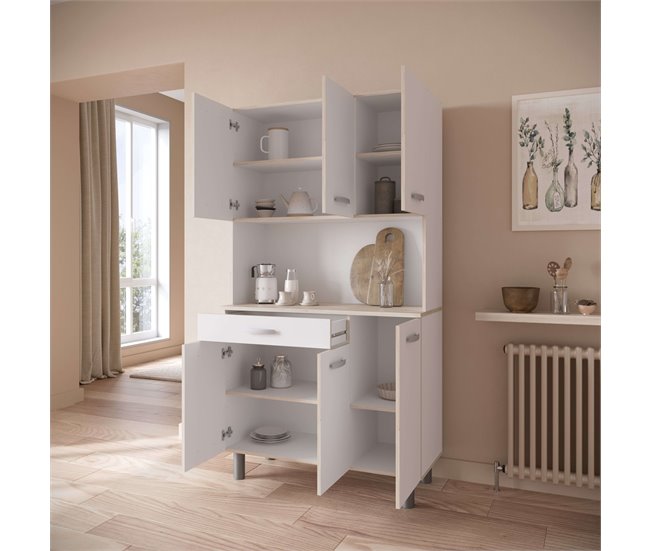 Armário de cozinha com 6 portas Branco/ Madeira