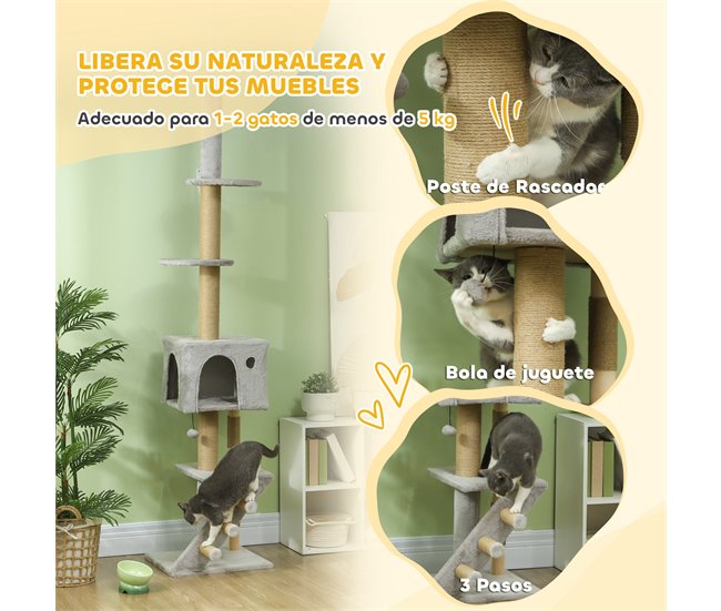 Arranhador para Gatos Aglomerado, Pelúcia e Juta PawHut Cinza
