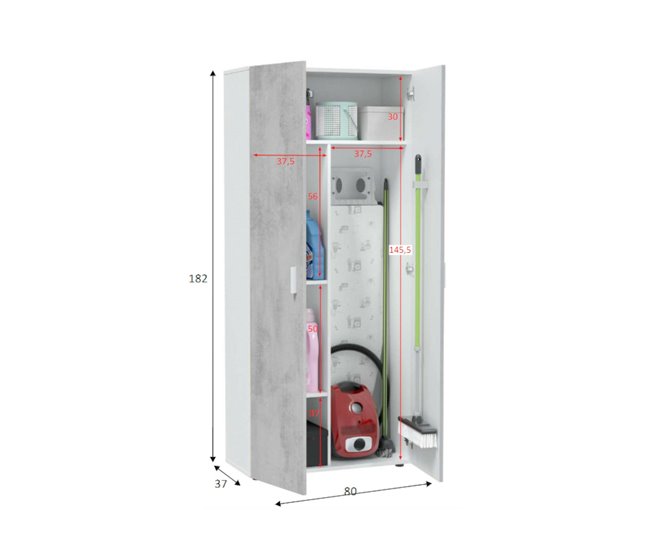 Armário multiuso com 2 portas com efeito madeira Cinza