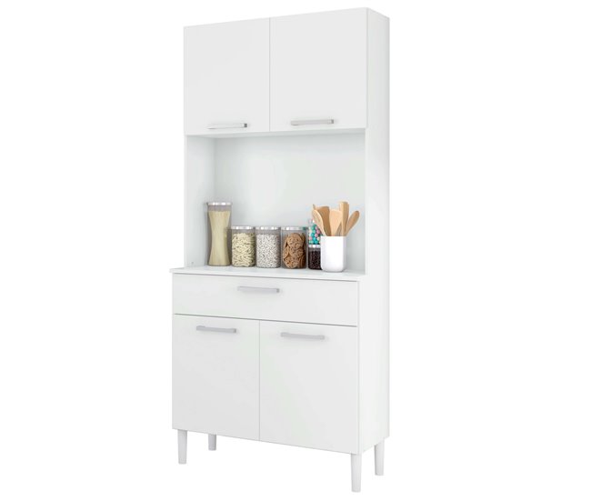 Aparador de armário de cozinha 4 portas 1 gaveta Branco