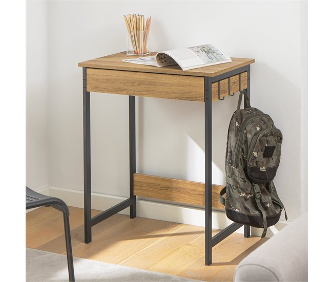 Mesa de escritório com 1 gaveta e 3 ganchos FWT43-N SoBuy Natural
