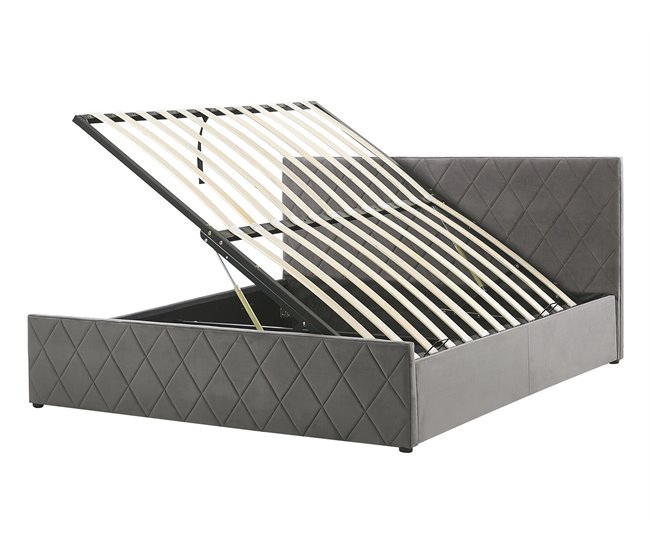 Beliani Cama con almacenaje Terciopelo ROCHEFORT 150x214 Cinza