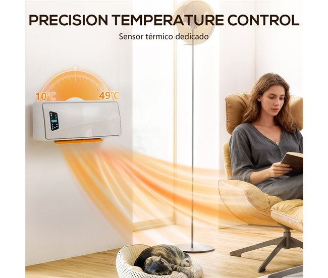 Aquecedor Elétrico de Parede ABS, PA HOMCOM Branco