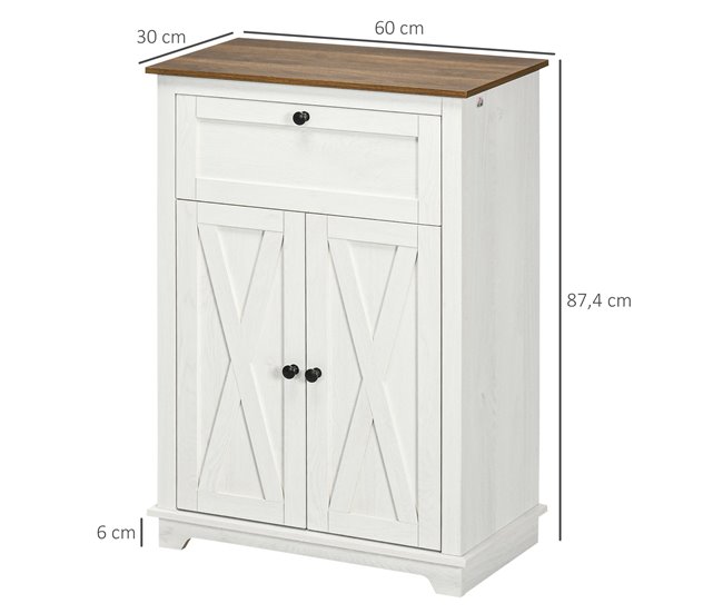 Aparador para Sala de Estar Melamina de Madeira HOMCOM 60 Branco