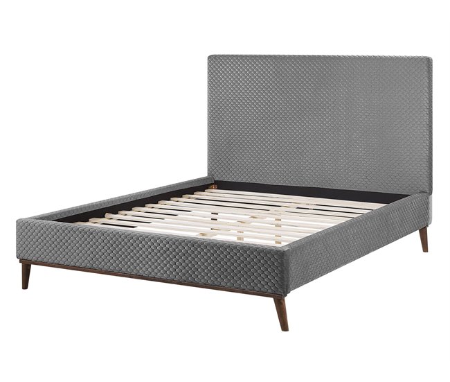 Beliani Cama com estrado Veludo BAYONNE 151x212 Cinza Claro