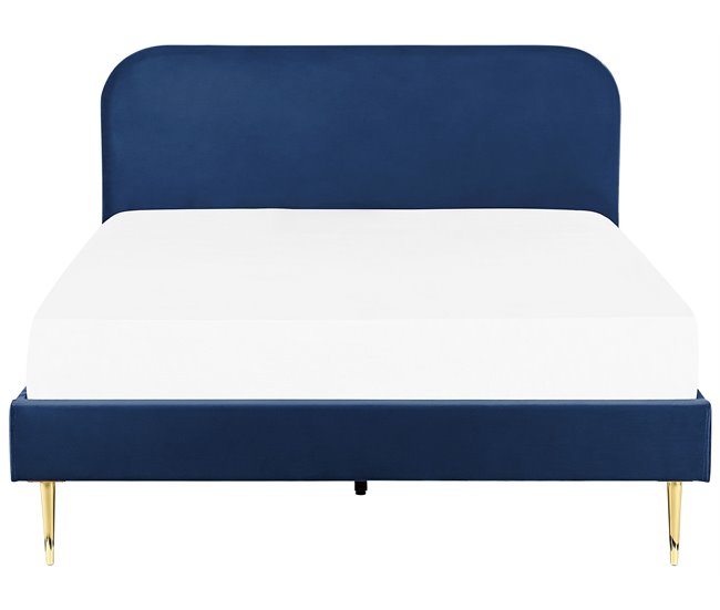 Beliani Cama com estrado Veludo FLAYAT 193x215 Azul Marino