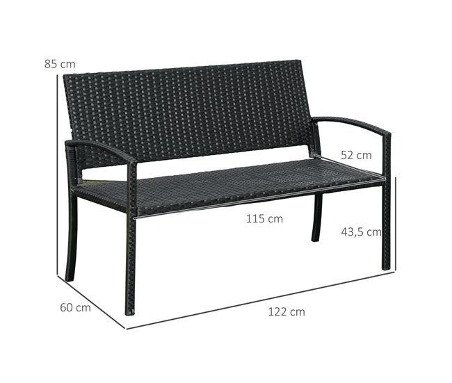 Banco Jardim Vime PE, Aço Outsunny 122x60 Preto