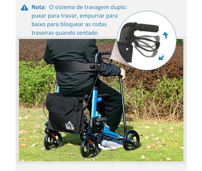 Andarilho para Idosos Alumínio, Plástico e Poliéster HOMCOM Azul