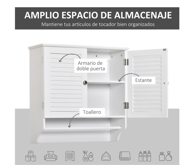 Armário Casa de Banho de Parede MDF kleankin 60 Branco