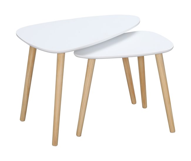 Conjunto de Mesas Auxiliares MDF e Madeira de Pinho HOMCOM 59x39 Branco