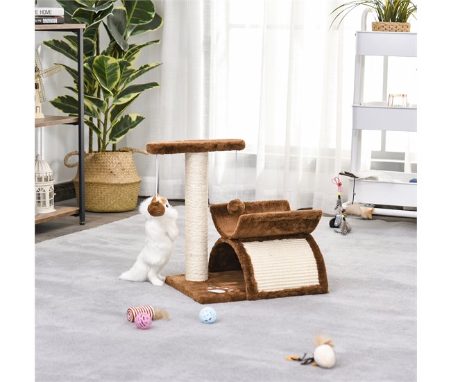 Arranhador para Gatos Aglomerado de Madeira, Pelúcia e Sisal Castanho