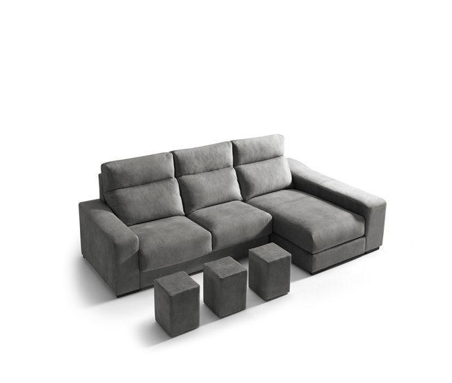 Chaise longue 3 lugares com 3 puffs FULL Antracite