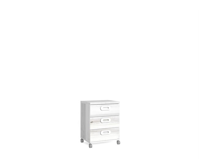 Mesa de cabeceira com rodas MOOD, 3 gavetas branca Branco