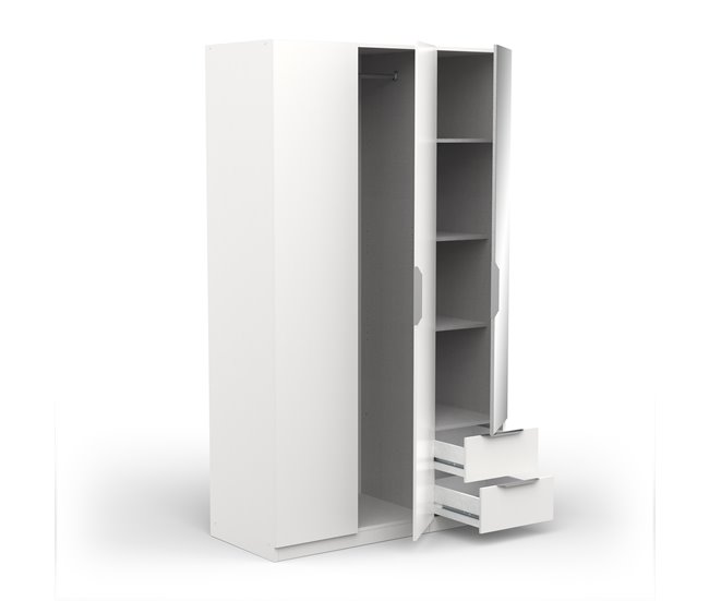 Roupeiro GHOST portas batentes com espelho e 2 gavetas Branco