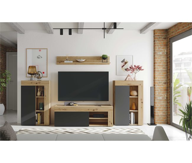 Compacto de TV LEO 260 em carvalho e antracite Carvalho